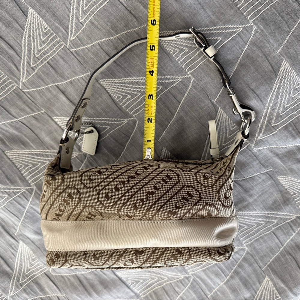 COACH Signature Tan White Demi Mini Pochette Baguette Logo Striped Purse Bag Y2K - Picture 14 of 14